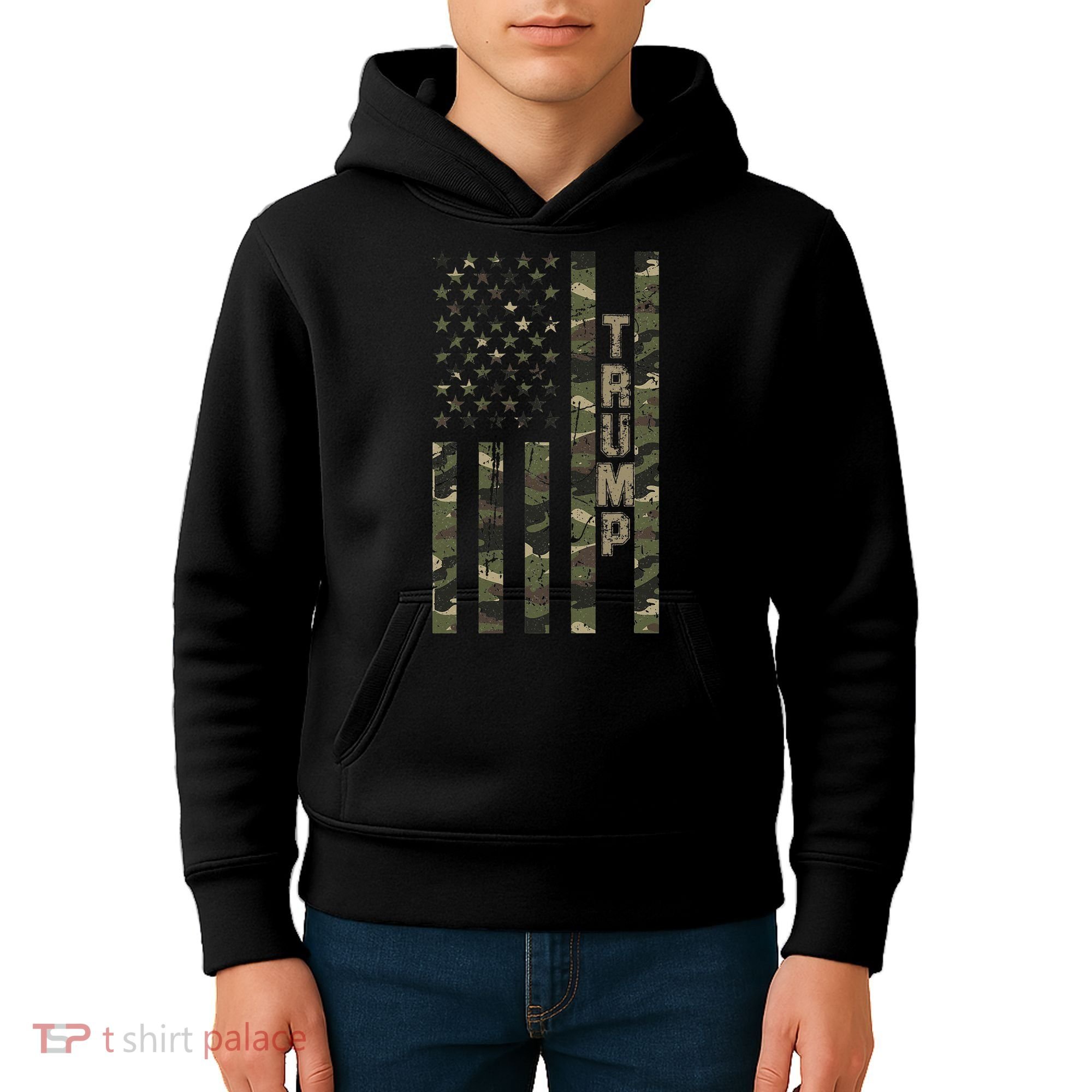 Trump United States Distressed Camo Us Flag Kids Hoodie