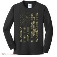 Trump United States Distressed Camo Us Flag Kids Long Sleeve Shirt thumb 0