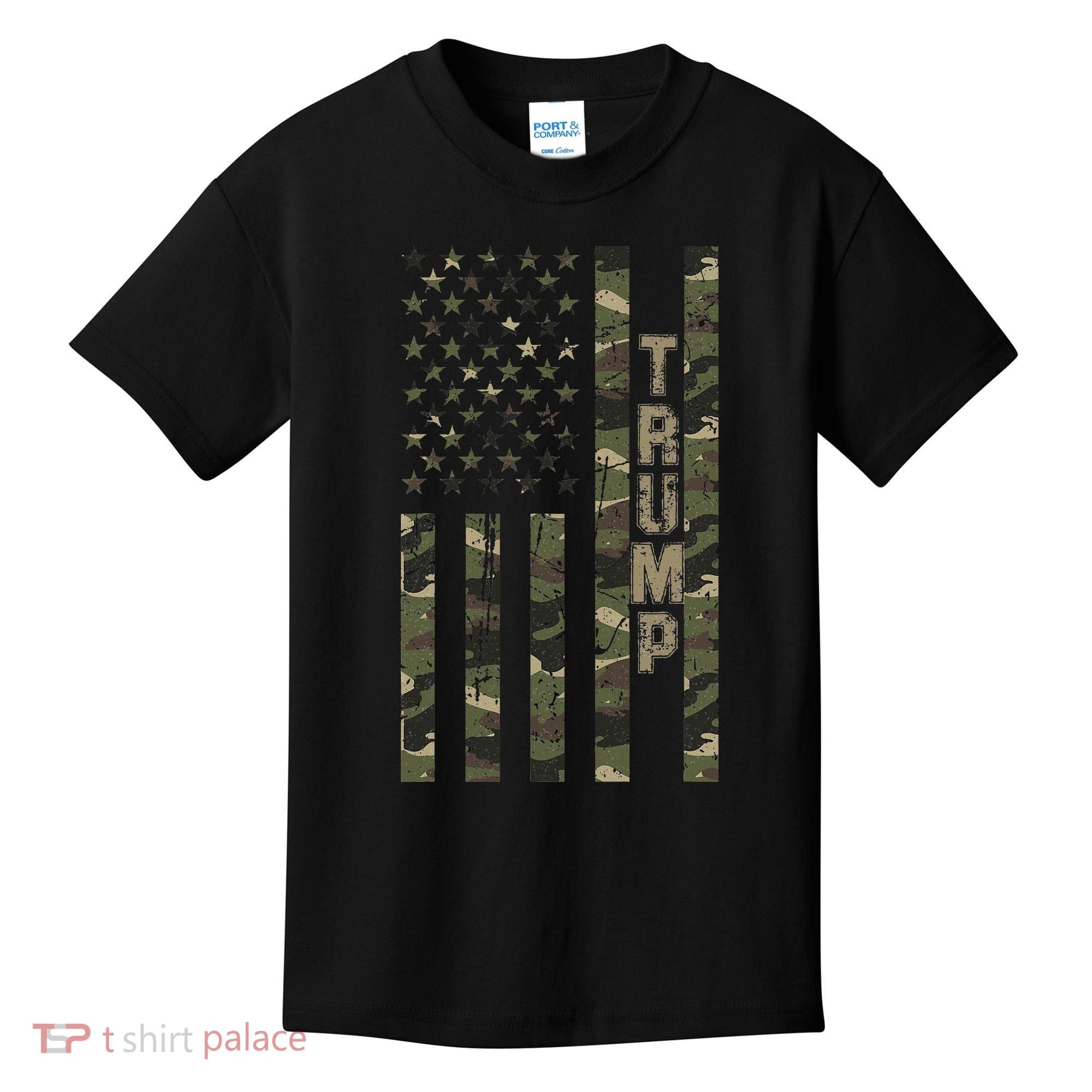Trump United States Distressed Camo Us Flag Kids T-Shirt