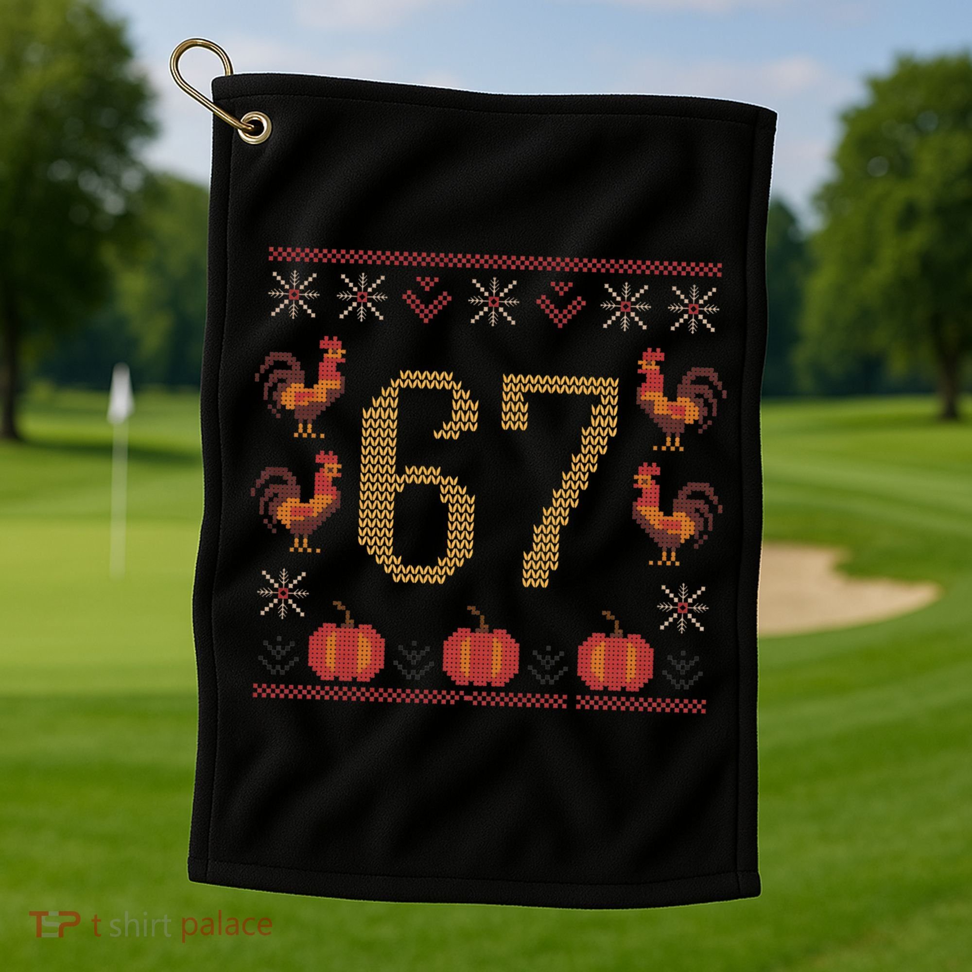 Thanksgiving Ugly Sweater 67 Meme Funny 6-7 Golf Towel