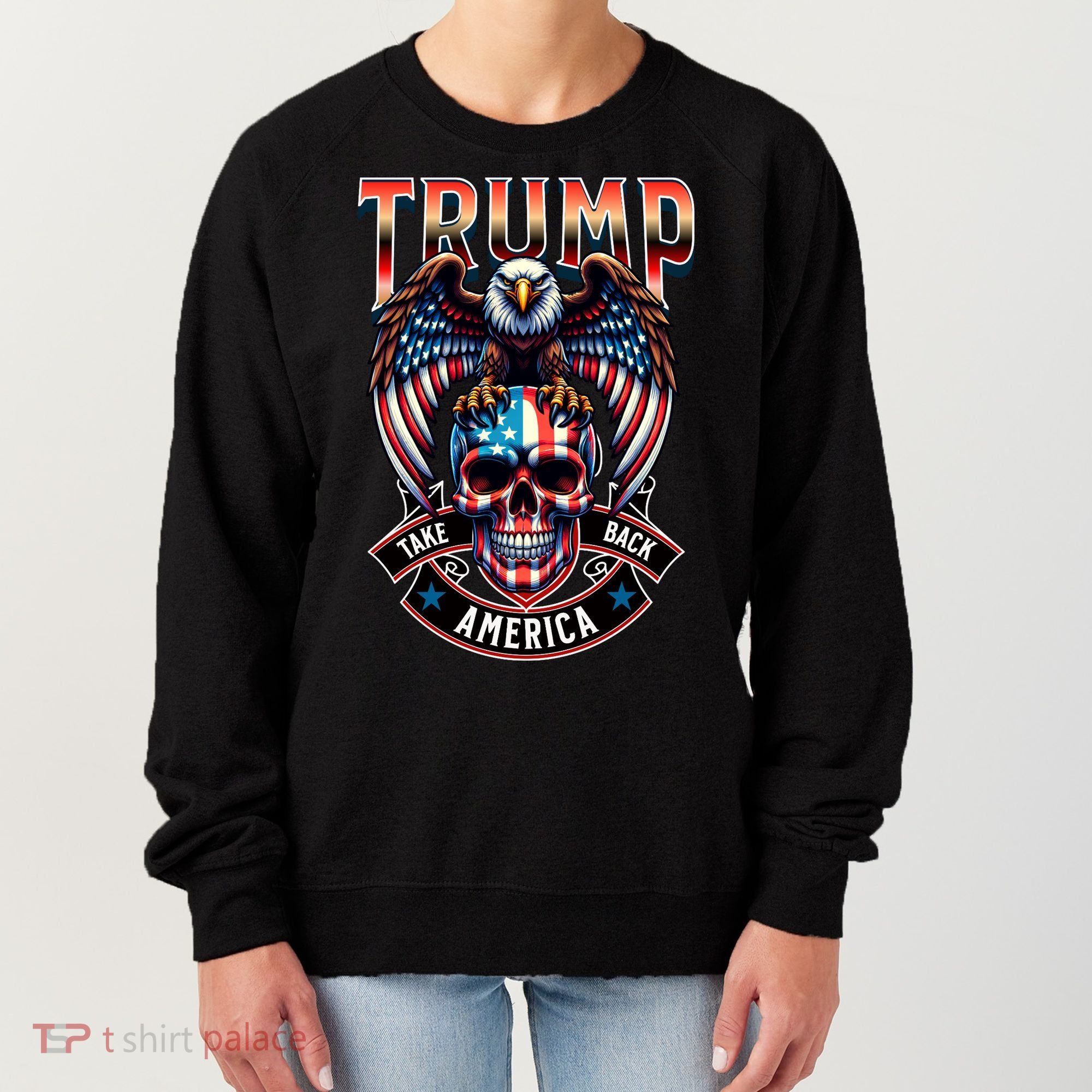 Trump Usa Skull Eagle Front And Back Logo Women's Sweatshirt