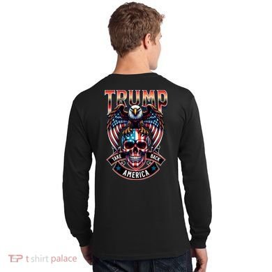 Trump Usa Skull Eagle Front And Back Logo Long Sleeve Shirt back
