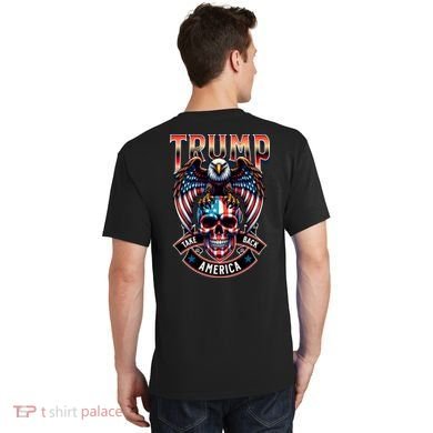 Trump Usa Skull Eagle Front And Back Logo T-Shirt back
