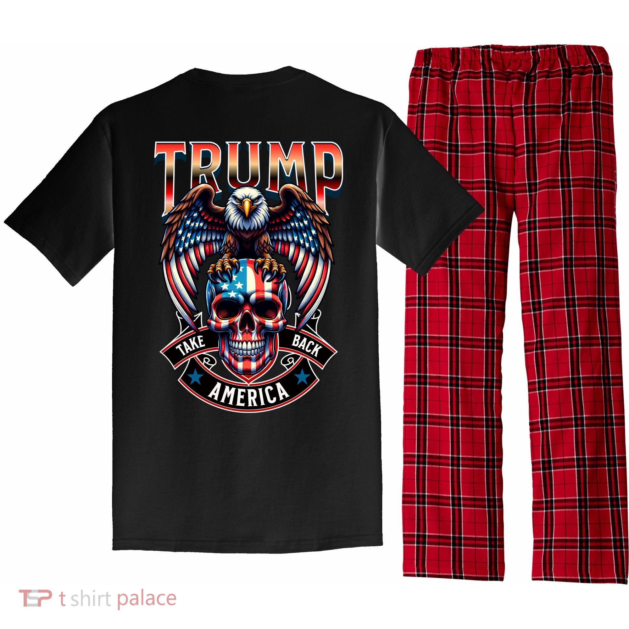 Trump Usa Skull Eagle Front And Back Logo Pajama Set
