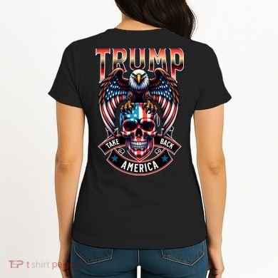 Trump Usa Skull Eagle Front And Back Logo Women's T-Shirt back
