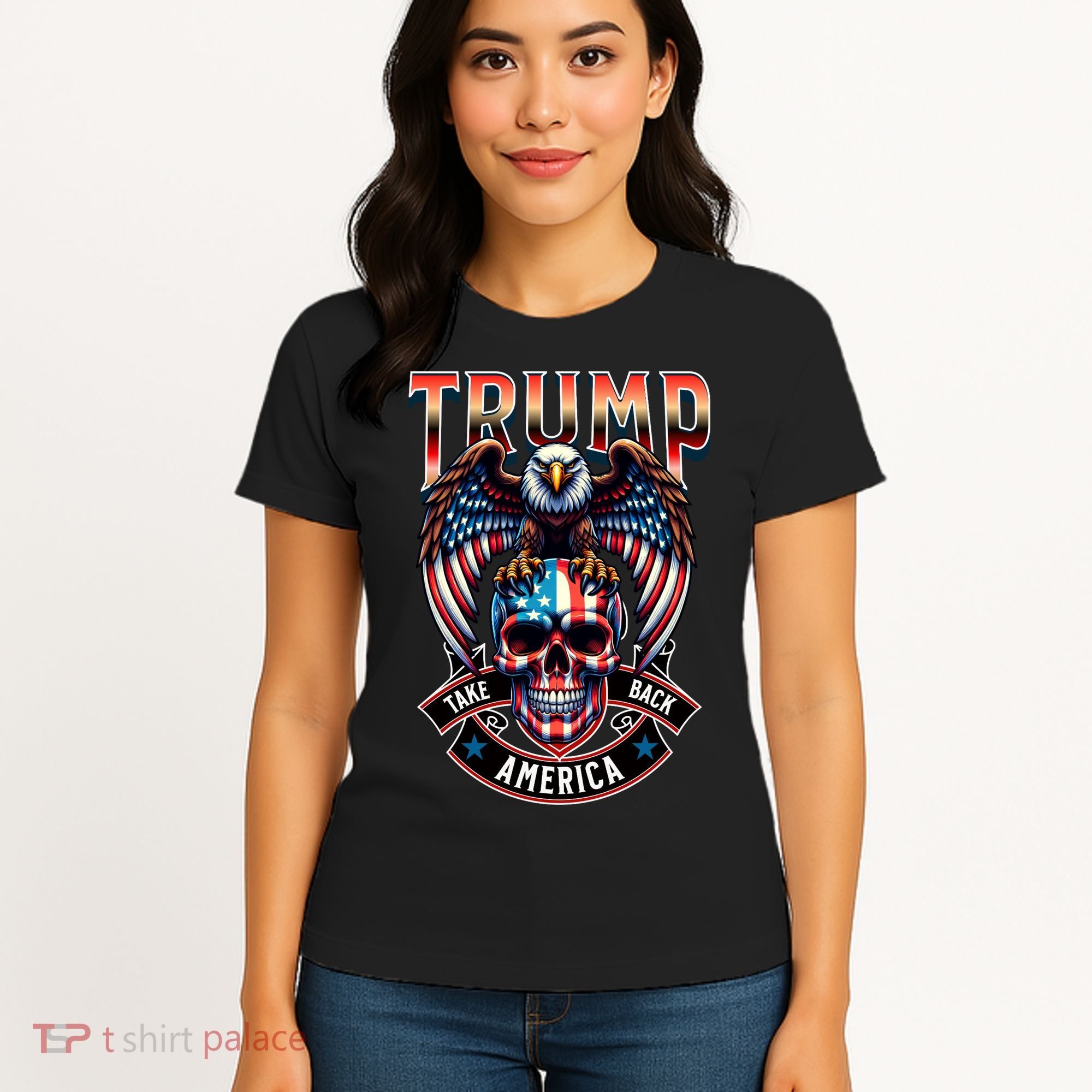 Trump Usa Skull Eagle Front And Back Logo Women's T-Shirt