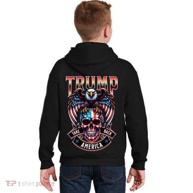 Trump Usa Skull Eagle Front And Back Logo Kids Hoodie back
