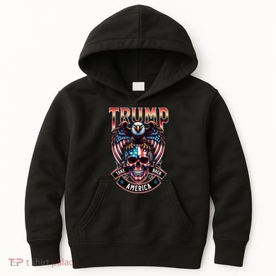 Trump Usa Skull Eagle Front And Back Logo Kids Hoodie
