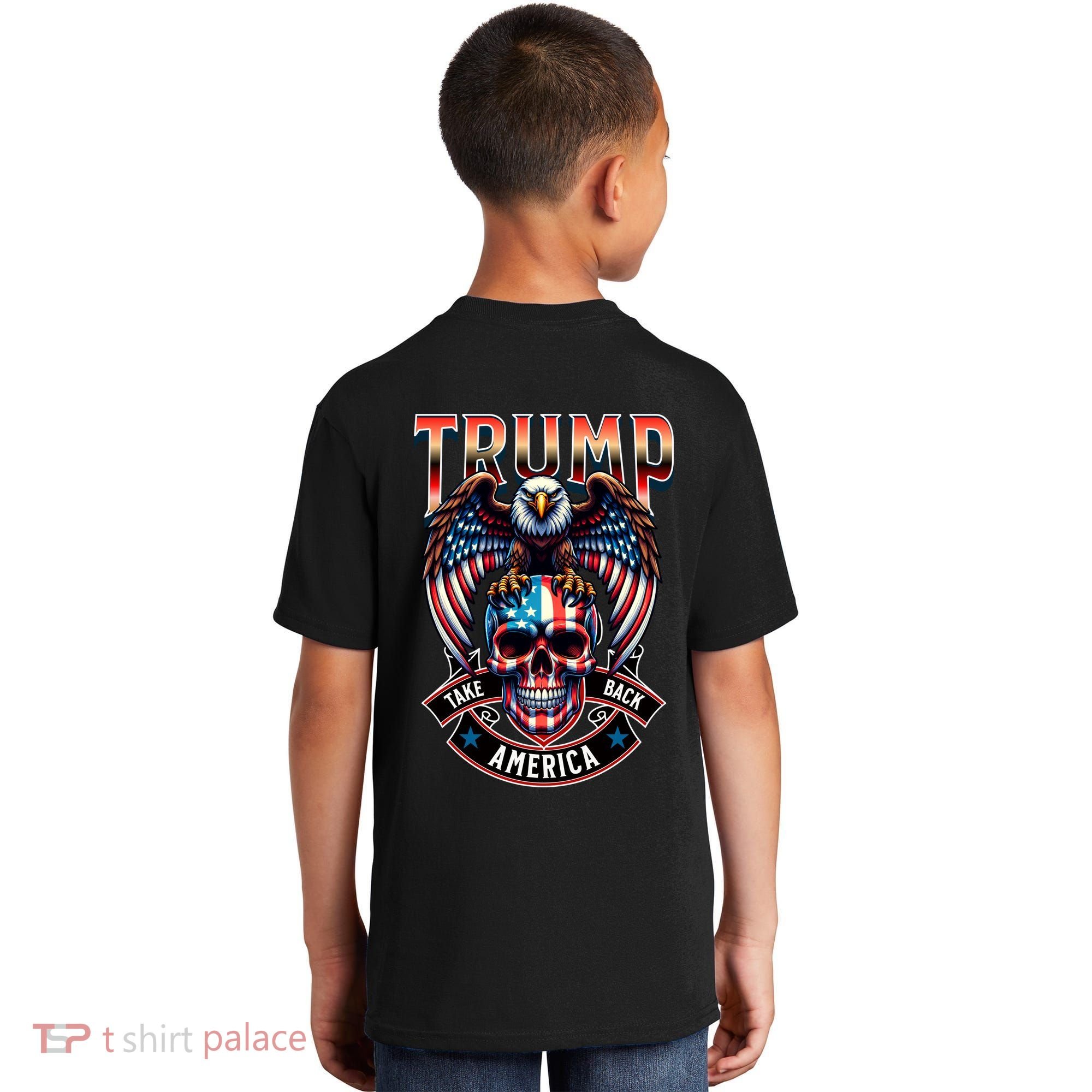 Trump Usa Skull Eagle Front And Back Logo Kids T-Shirt