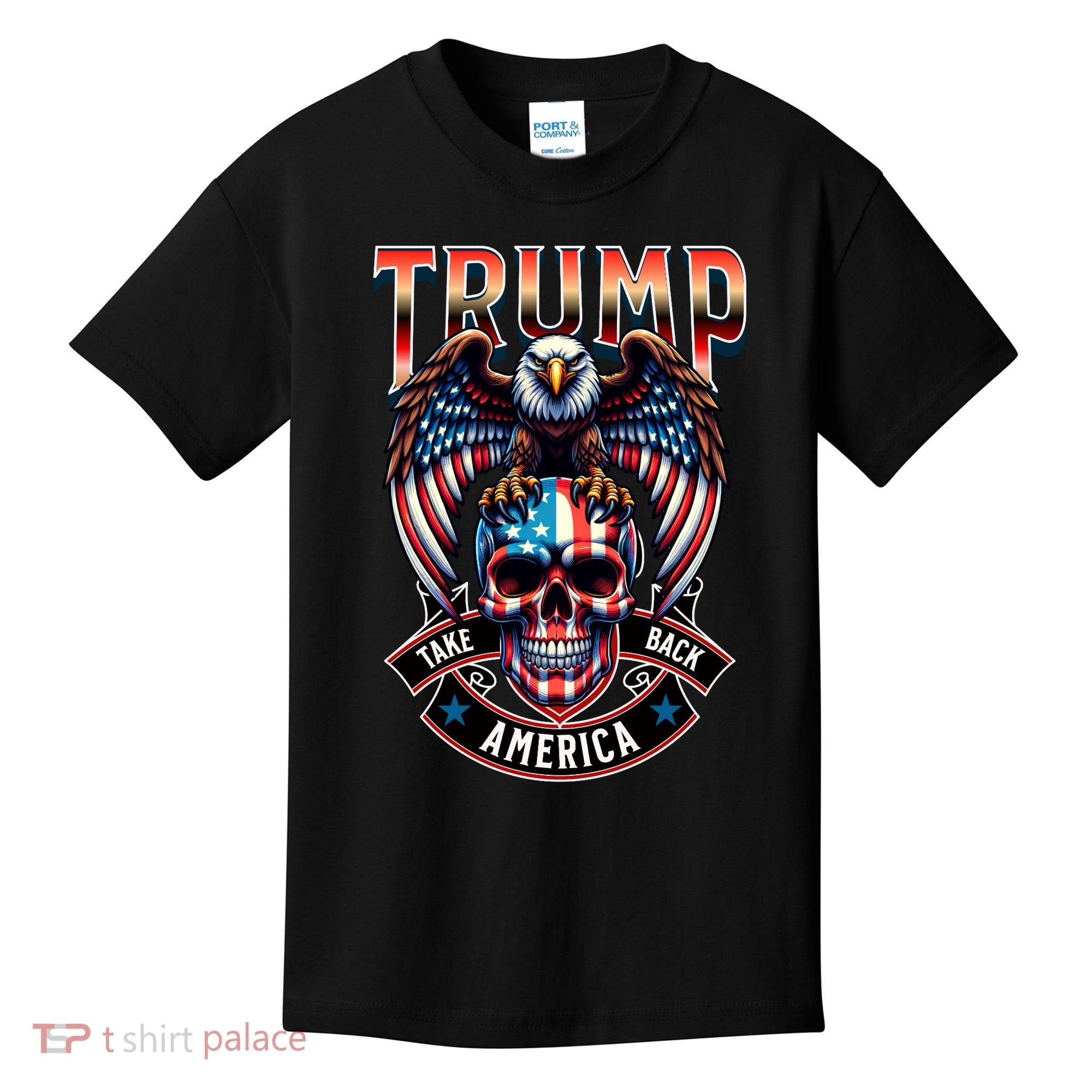 Trump Usa Skull Eagle Front And Back Logo Kids T-Shirt