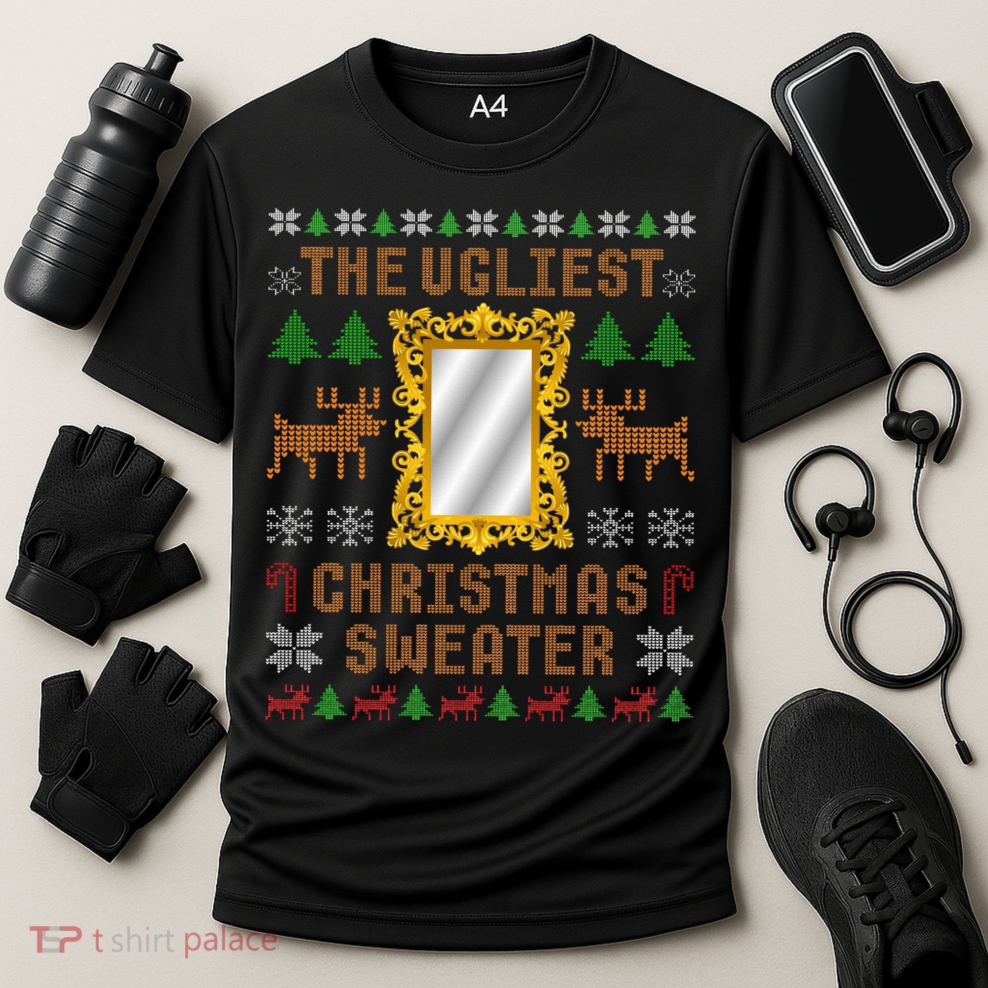 The Ugliest Ugly Christmas Sweater With Mirror Funny Xmas Cooling Performance Crew T-Shirt