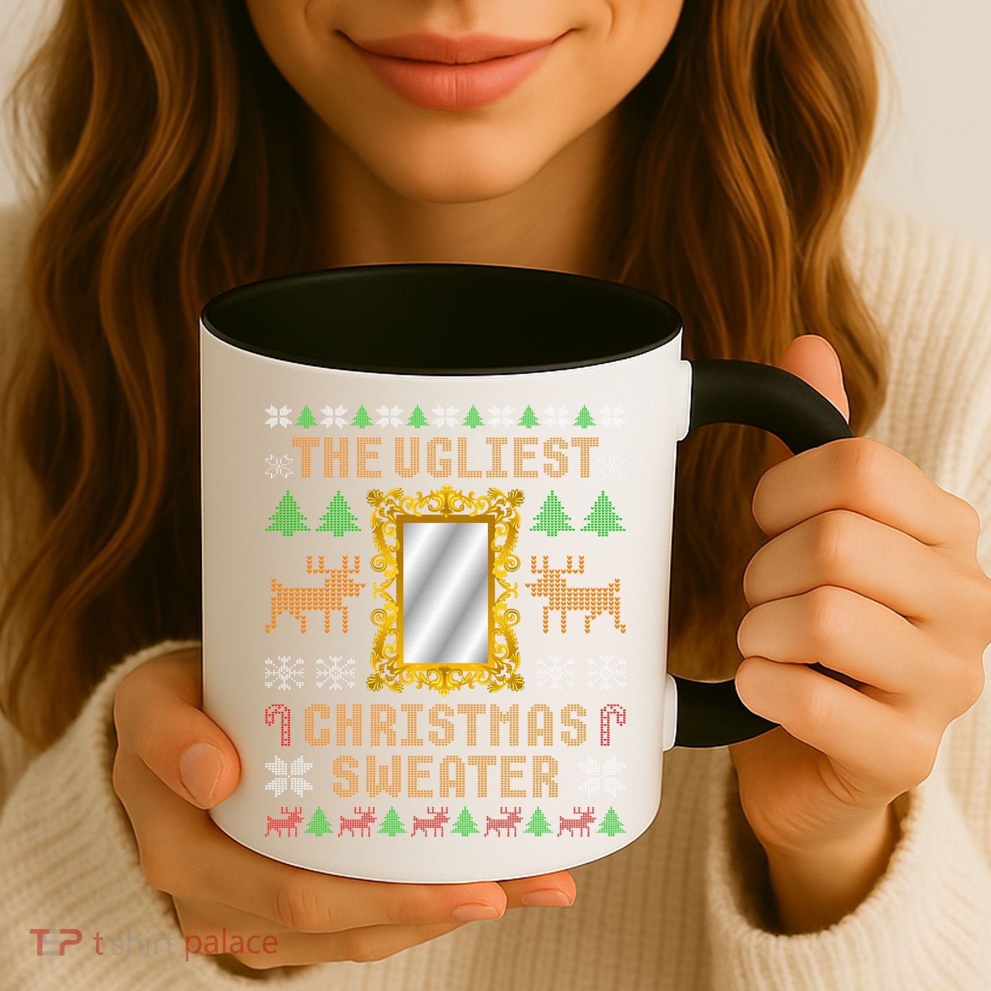 The Ugliest Ugly Christmas Sweater With Mirror Funny Xmas Coffee Mug