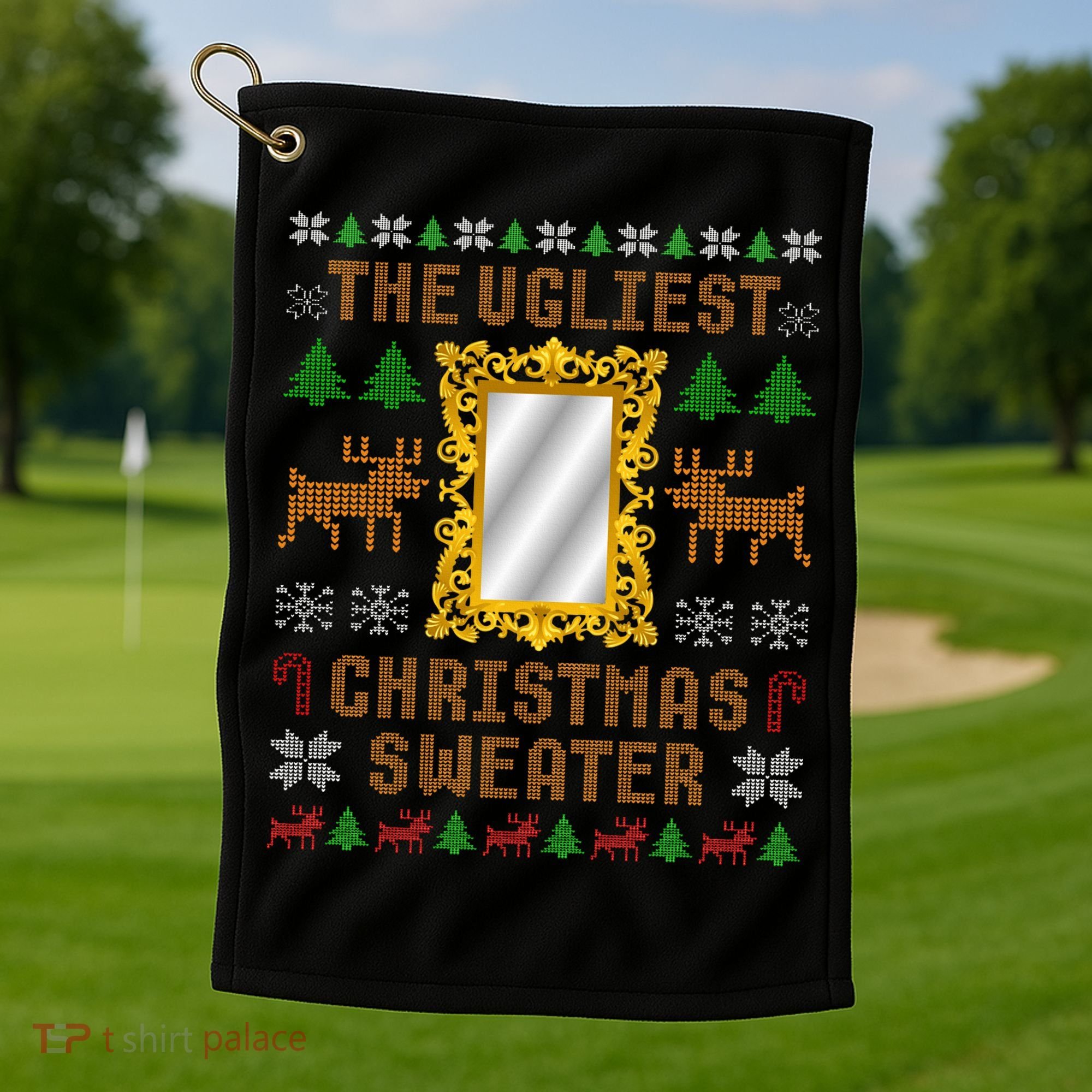 The Ugliest Ugly Christmas Sweater With Mirror Funny Xmas Golf Towel