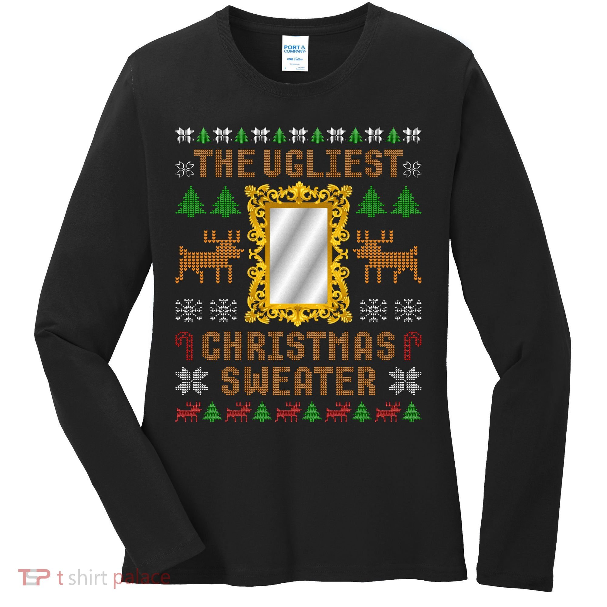 The Ugliest Ugly Christmas Sweater With Mirror Funny Xmas Women's Long Sleeve Shirt