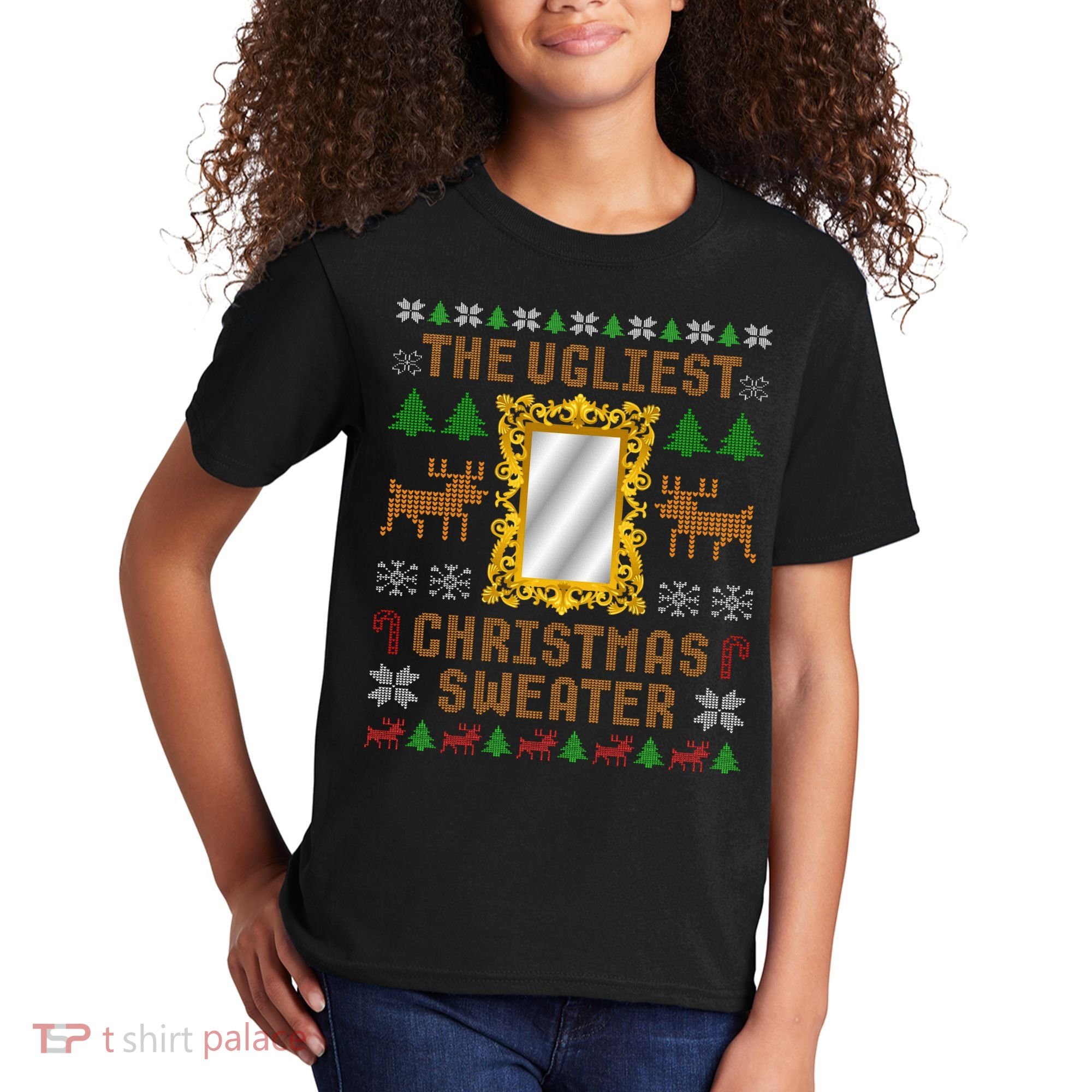 The Ugliest Ugly Christmas Sweater With Mirror Funny Xmas Kids T-Shirt
