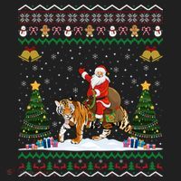 Tiger Ugly Xmas Gift Funny Santa Riding Tiger Christmas Meaningful Gift Beanie thumb 2
