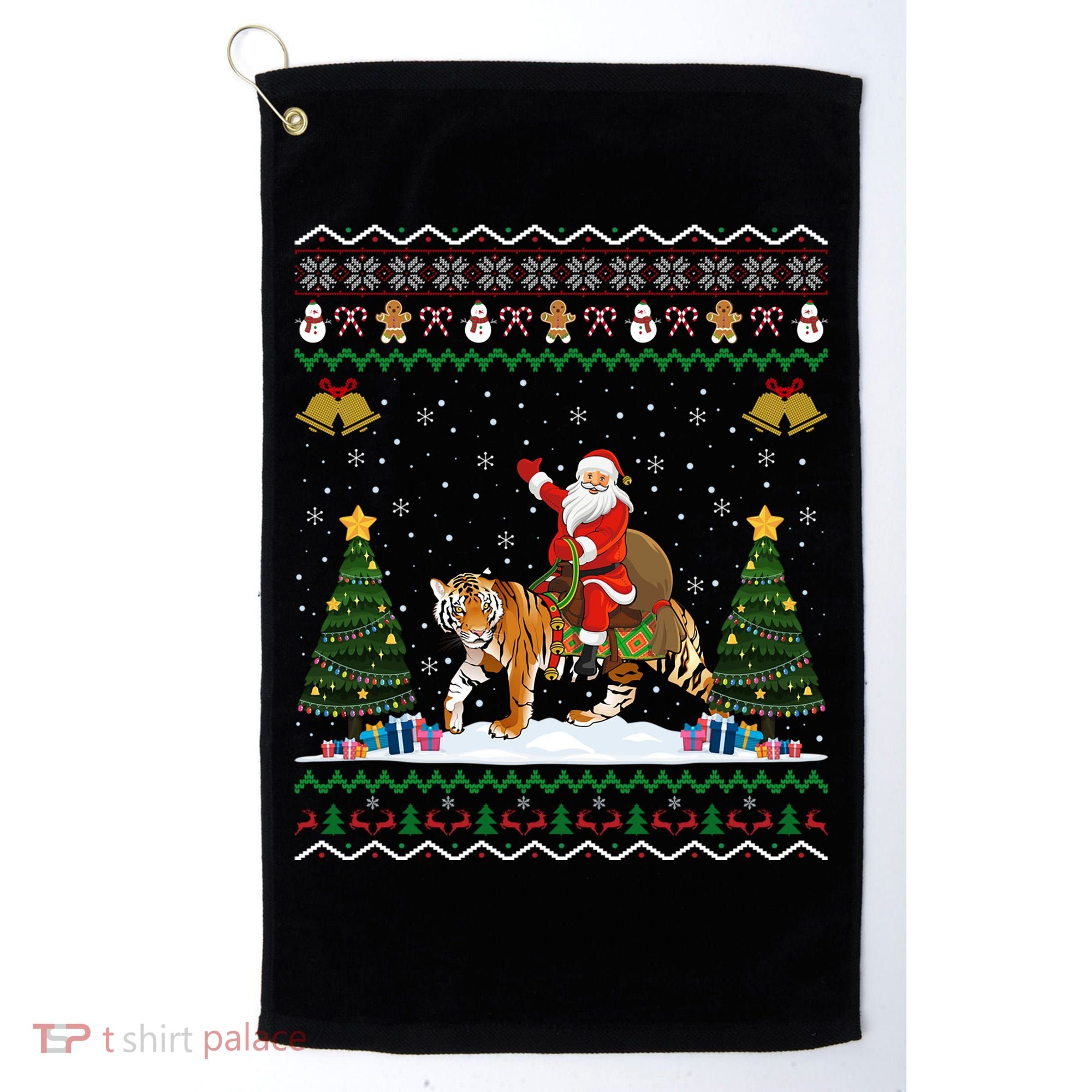 Tiger Ugly Xmas Gift Funny Santa Riding Tiger Christmas Meaningful Gift Golf Towel