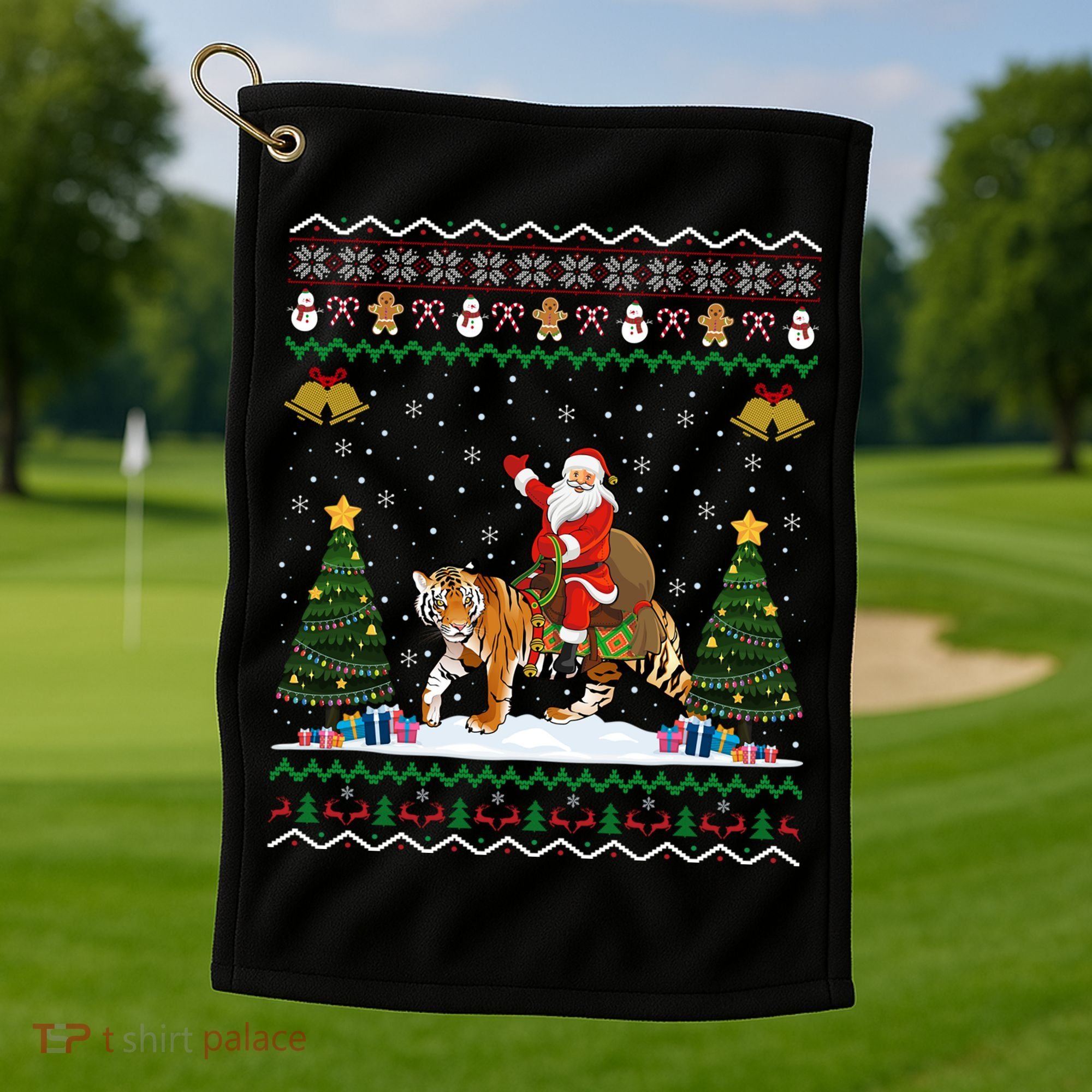 Tiger Ugly Xmas Gift Funny Santa Riding Tiger Christmas Meaningful Gift Golf Towel