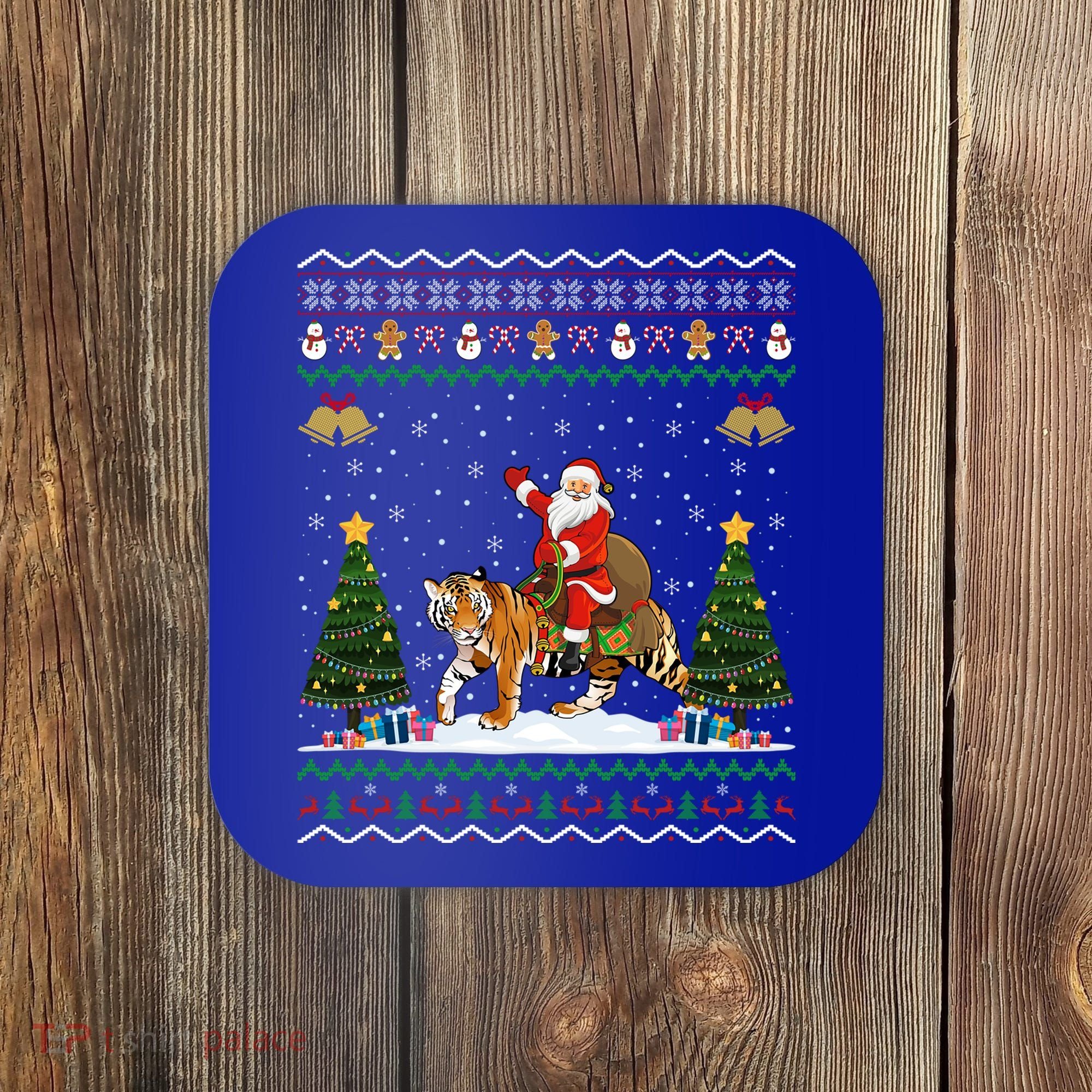 Tiger Ugly Xmas Gift Funny Santa Riding Tiger Christmas Meaningful Gift Coaster