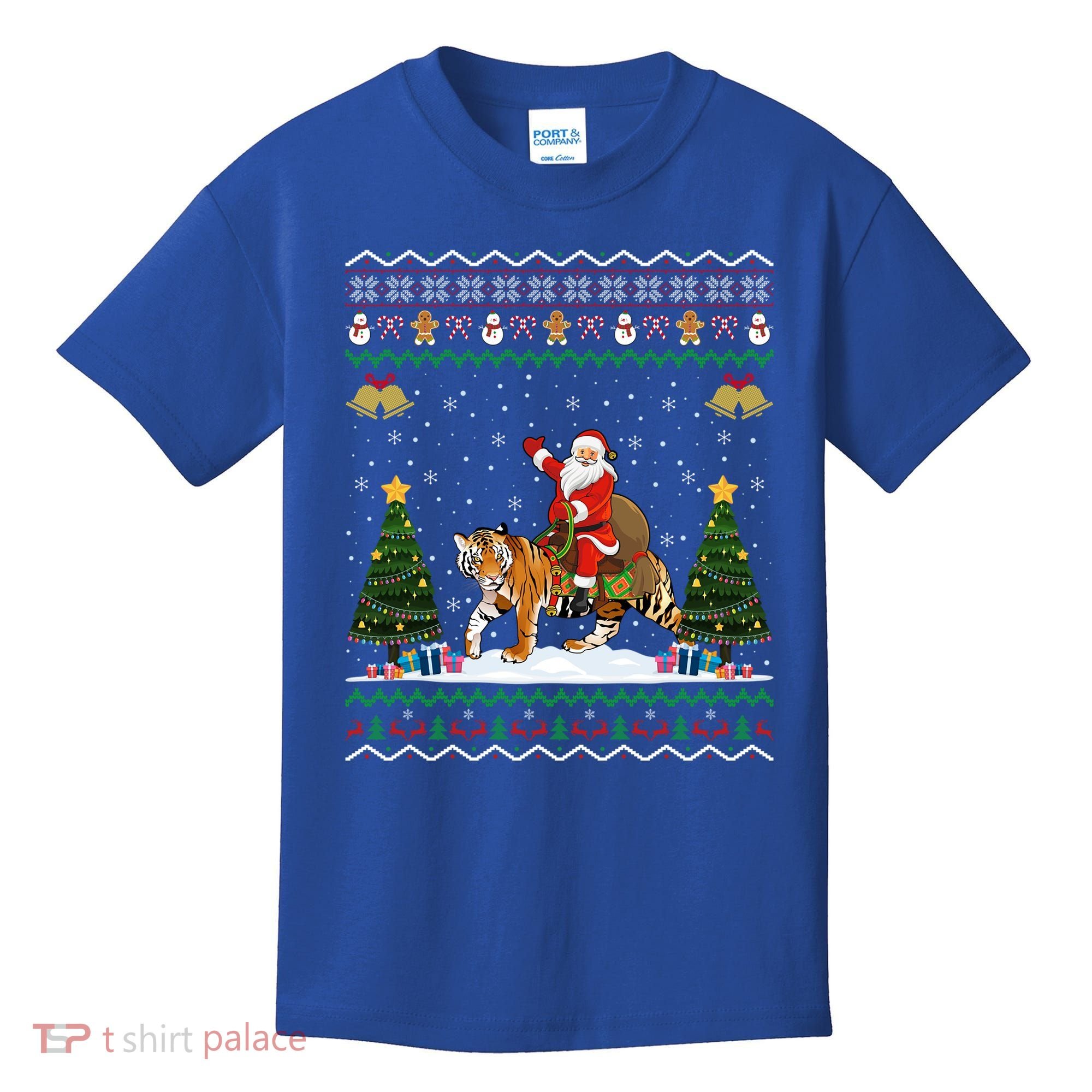 Tiger Ugly Xmas Gift Funny Santa Riding Tiger Christmas Meaningful Gift Kids T-Shirt