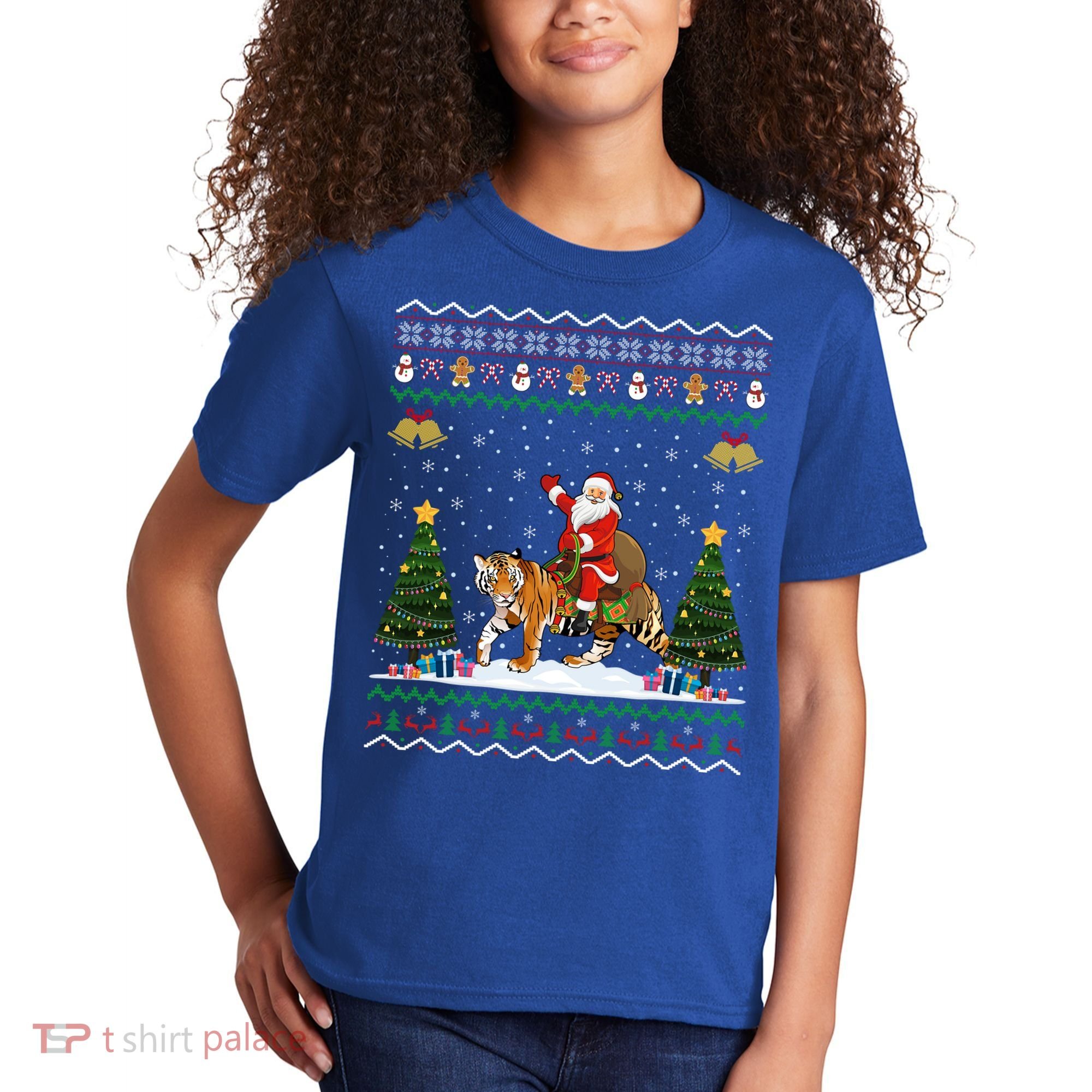 Tiger Ugly Xmas Gift Funny Santa Riding Tiger Christmas Meaningful Gift Kids T-Shirt