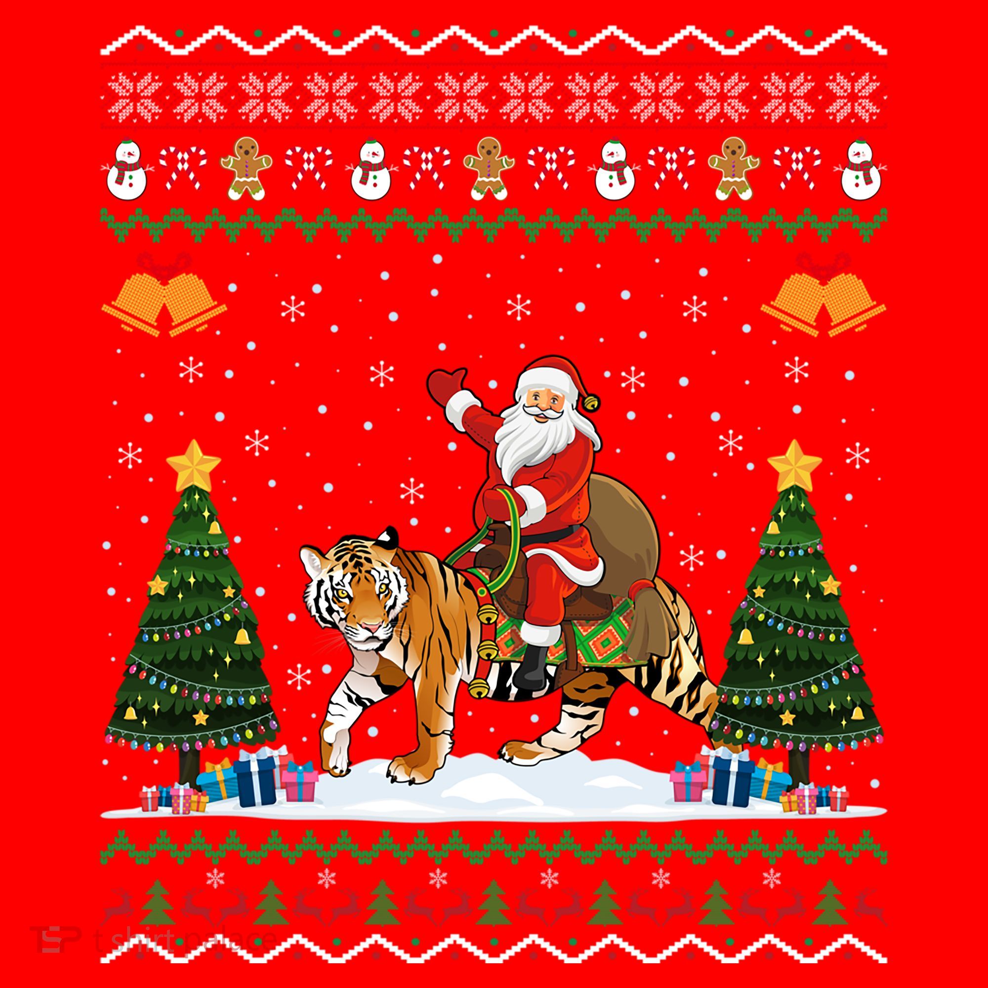 Tiger Ugly Xmas Gift Funny Santa Riding Tiger Christmas Meaningful Gift Santa Hat
