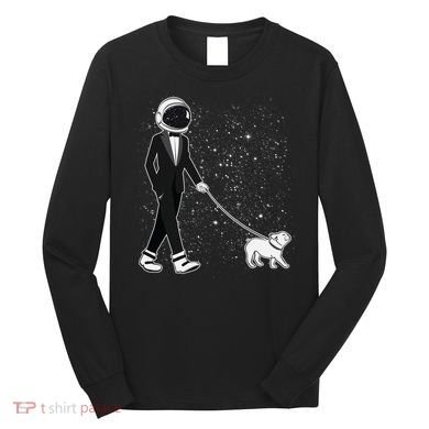 Tuxedo Astronaut Walking Dog Long Sleeve Shirt