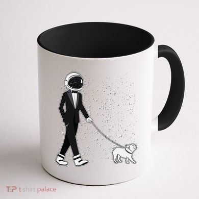 Tuxedo Astronaut Walking Dog Coffee Mug back