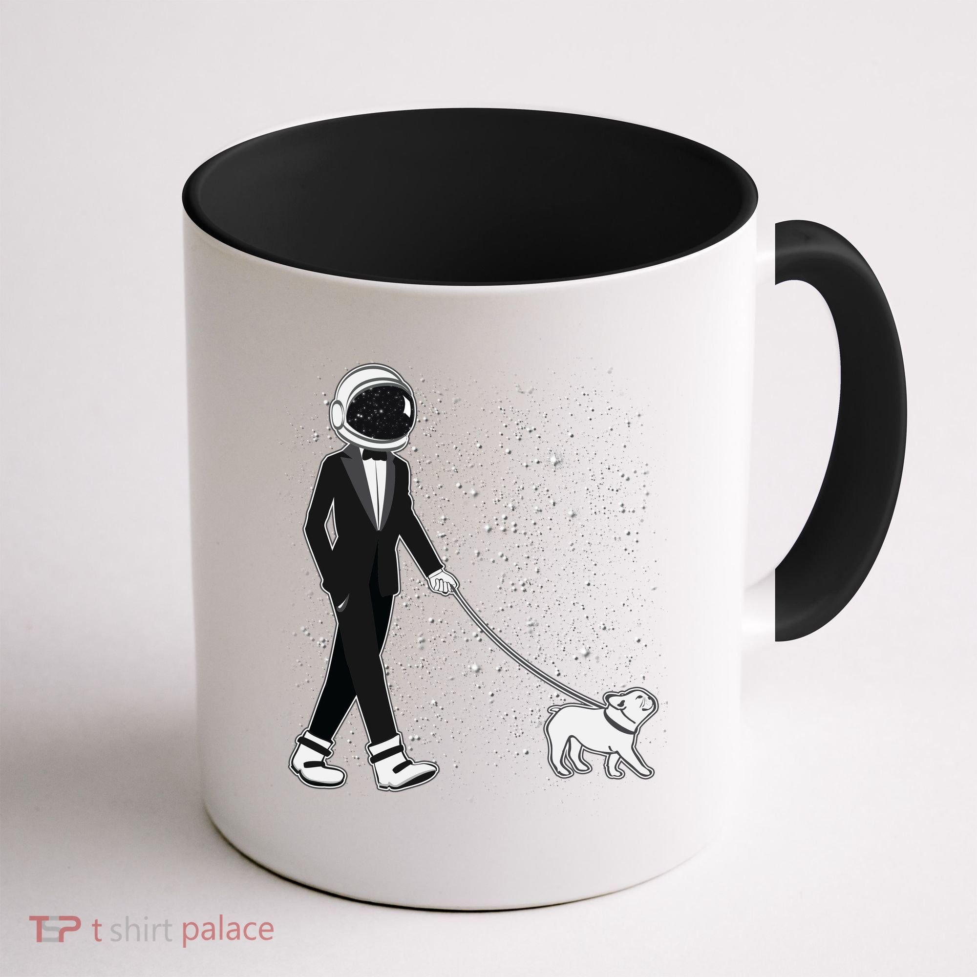 Tuxedo Astronaut Walking Dog Coffee Mug