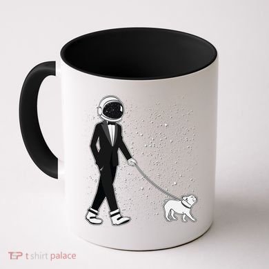 Tuxedo Astronaut Walking Dog Coffee Mug
