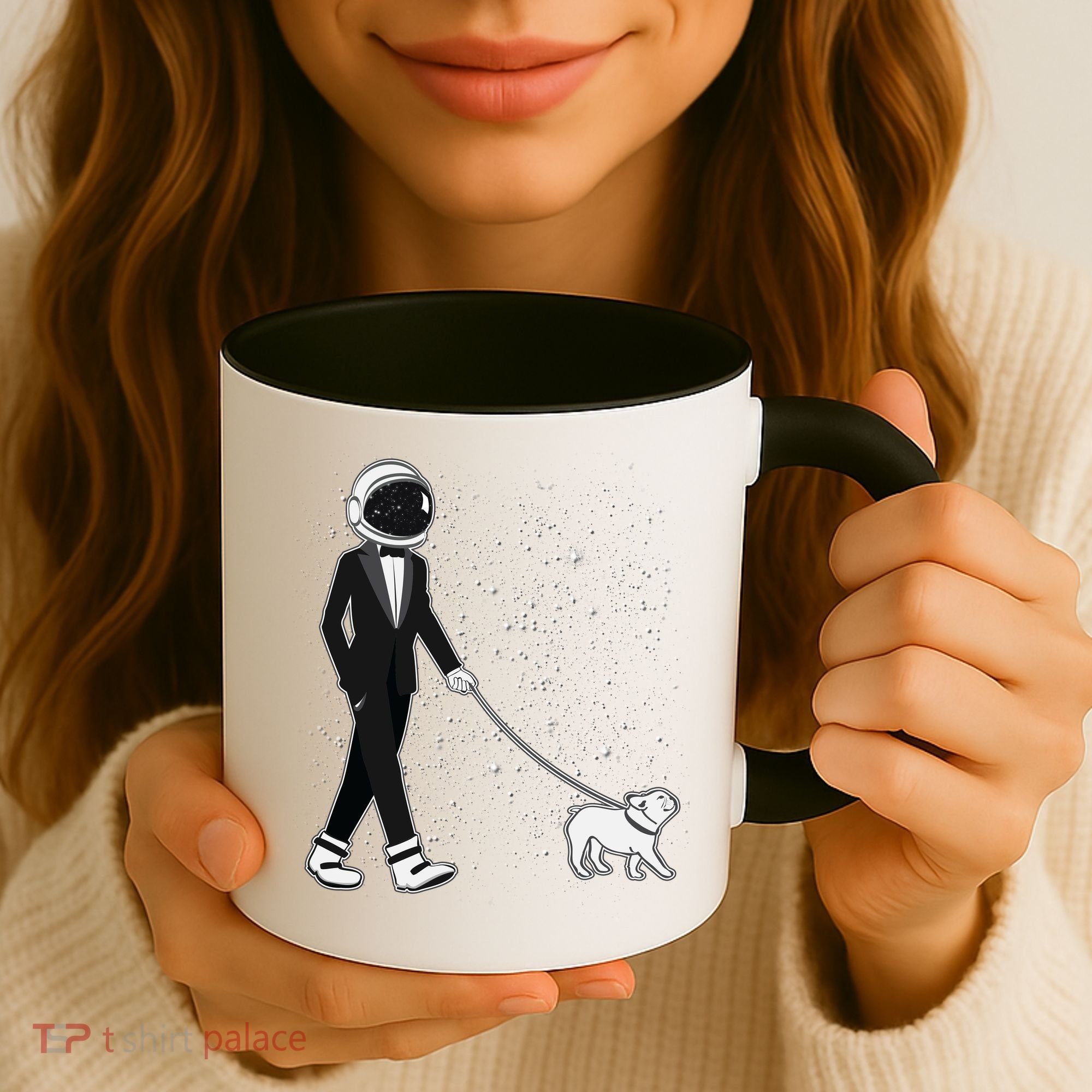Tuxedo Astronaut Walking Dog Coffee Mug