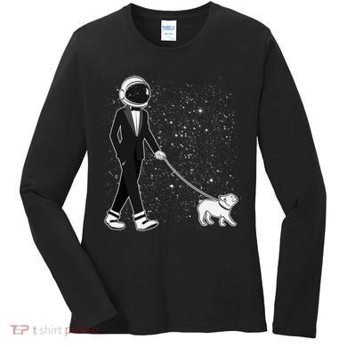 Tuxedo Astronaut Walking Dog Women's Long Sleeve Shirt