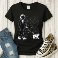 Tuxedo Astronaut Walking Dog Women's T-Shirt thumb 3