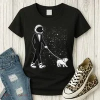 Tuxedo Astronaut Walking Dog Women's T-Shirt thumb 3