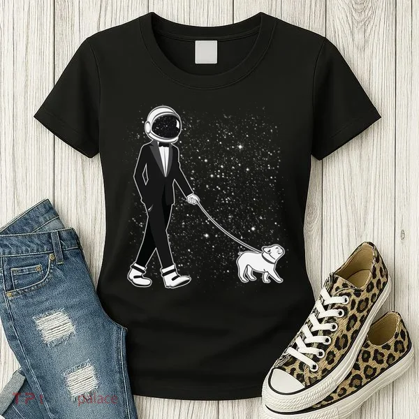 Tuxedo Astronaut Walking Dog Women's T-Shirt