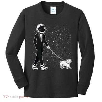 Tuxedo Astronaut Walking Dog Kids Long Sleeve Shirt