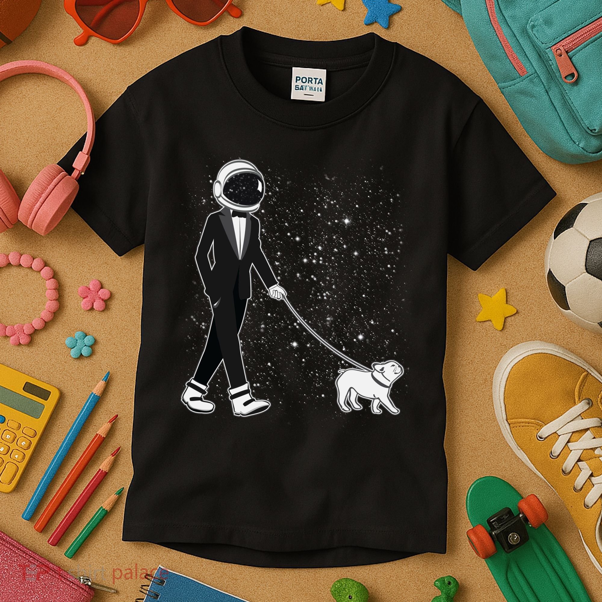 Tuxedo Astronaut Walking Dog Kids T-Shirt