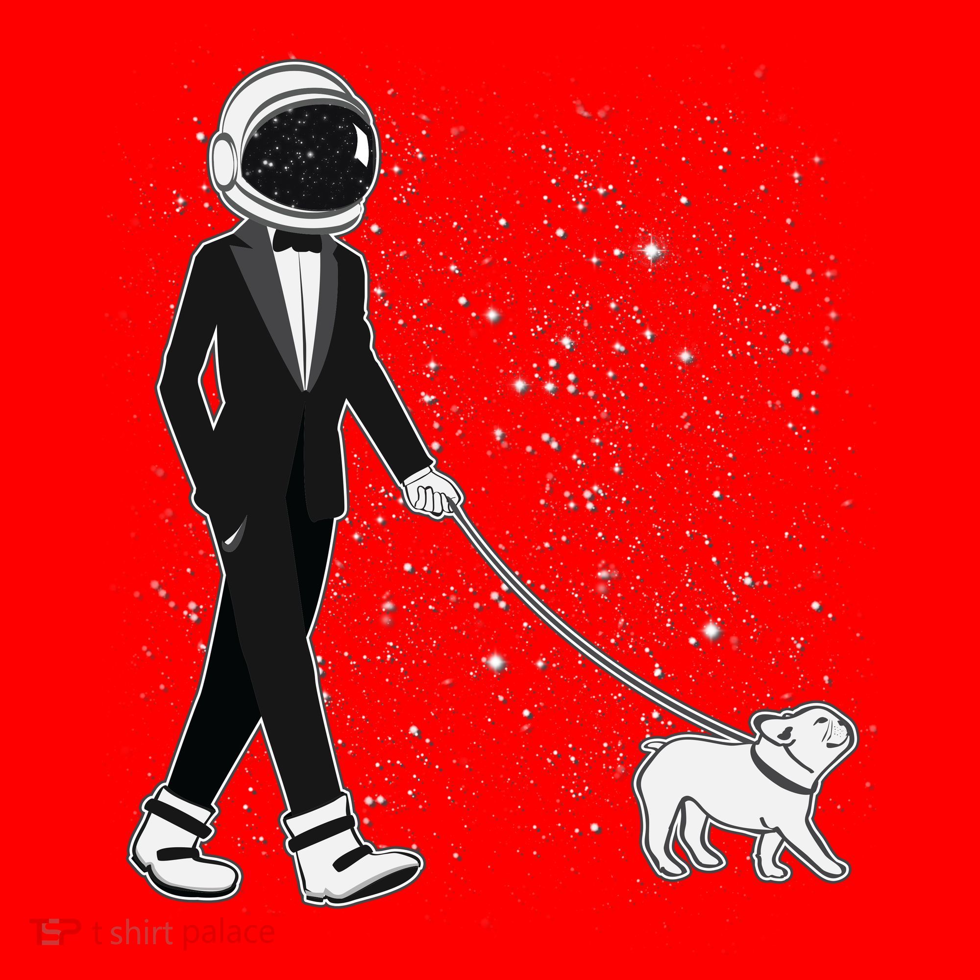 Tuxedo Astronaut Walking Dog Santa Hat