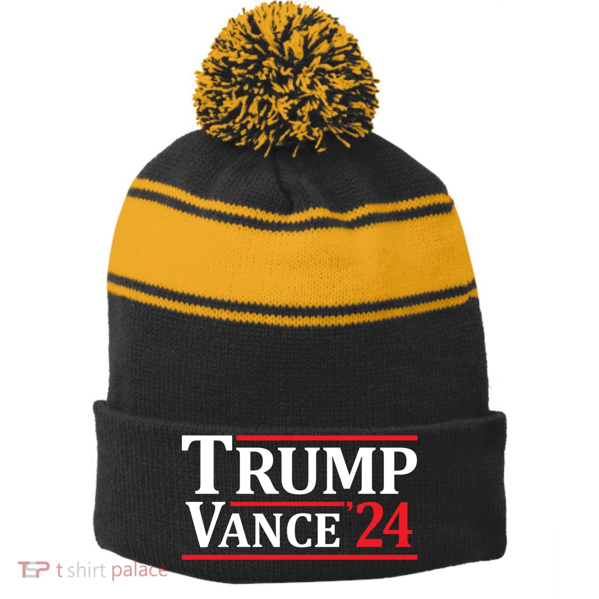 Trump Vance 24 Trump 2024 Stripe Pom Pom Beanie
