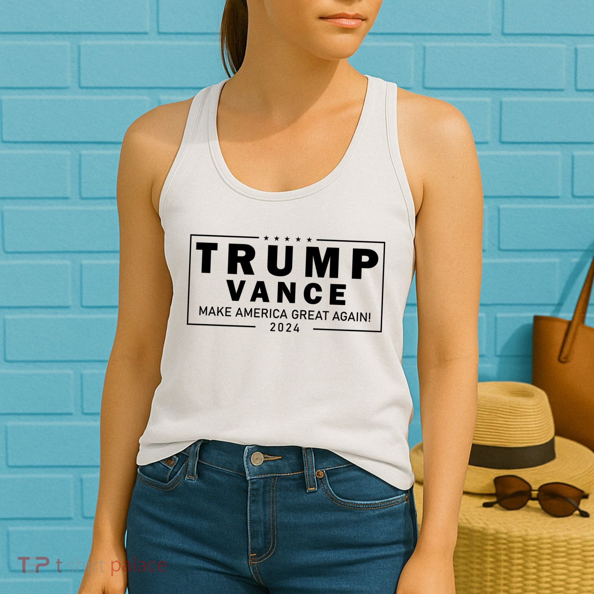 Trump Vance 2024 Make America Great Again Maga Blackout Logo Women's Tank Top