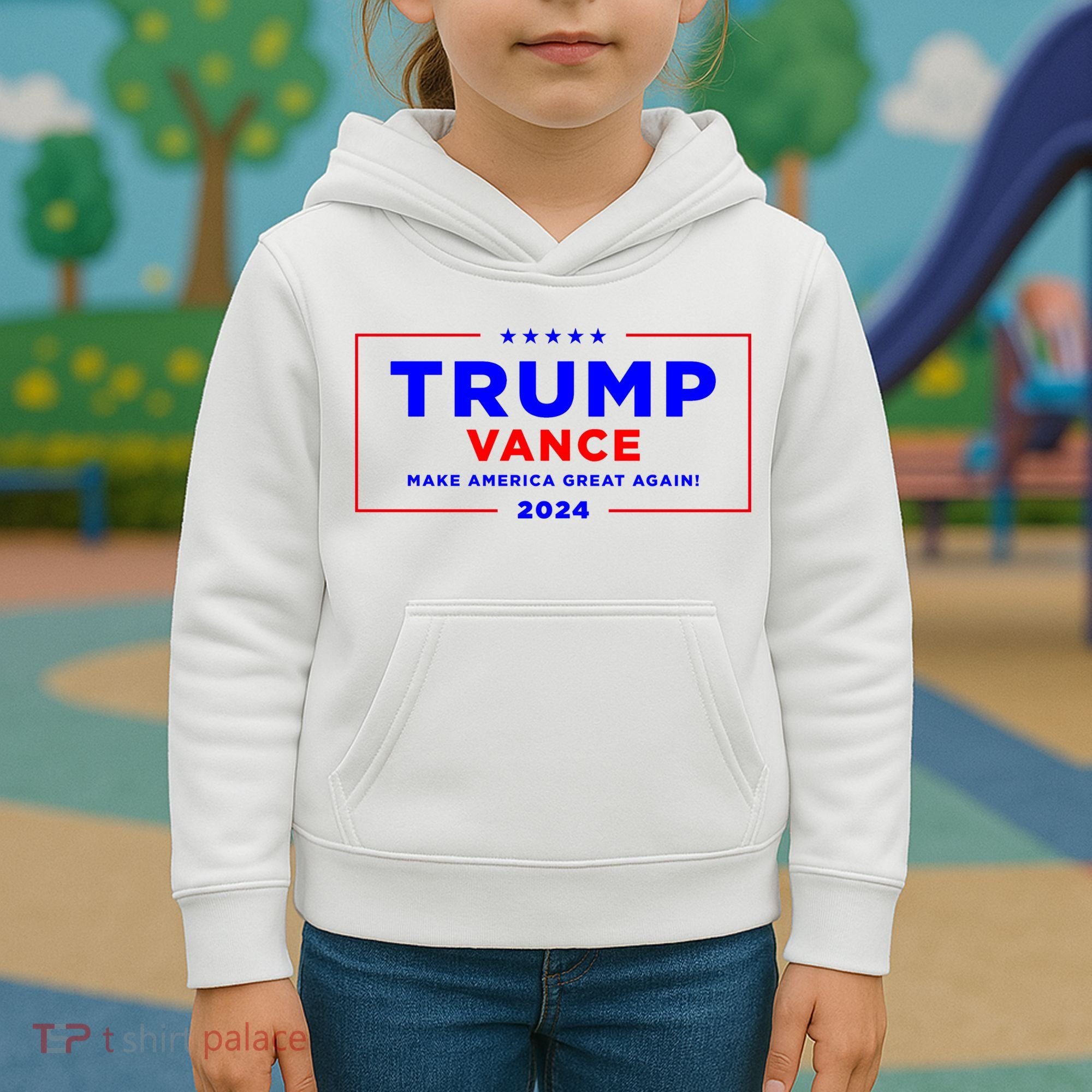 Trump Vance 2024 Front Pocket Print With Back Print Kids Hoodie