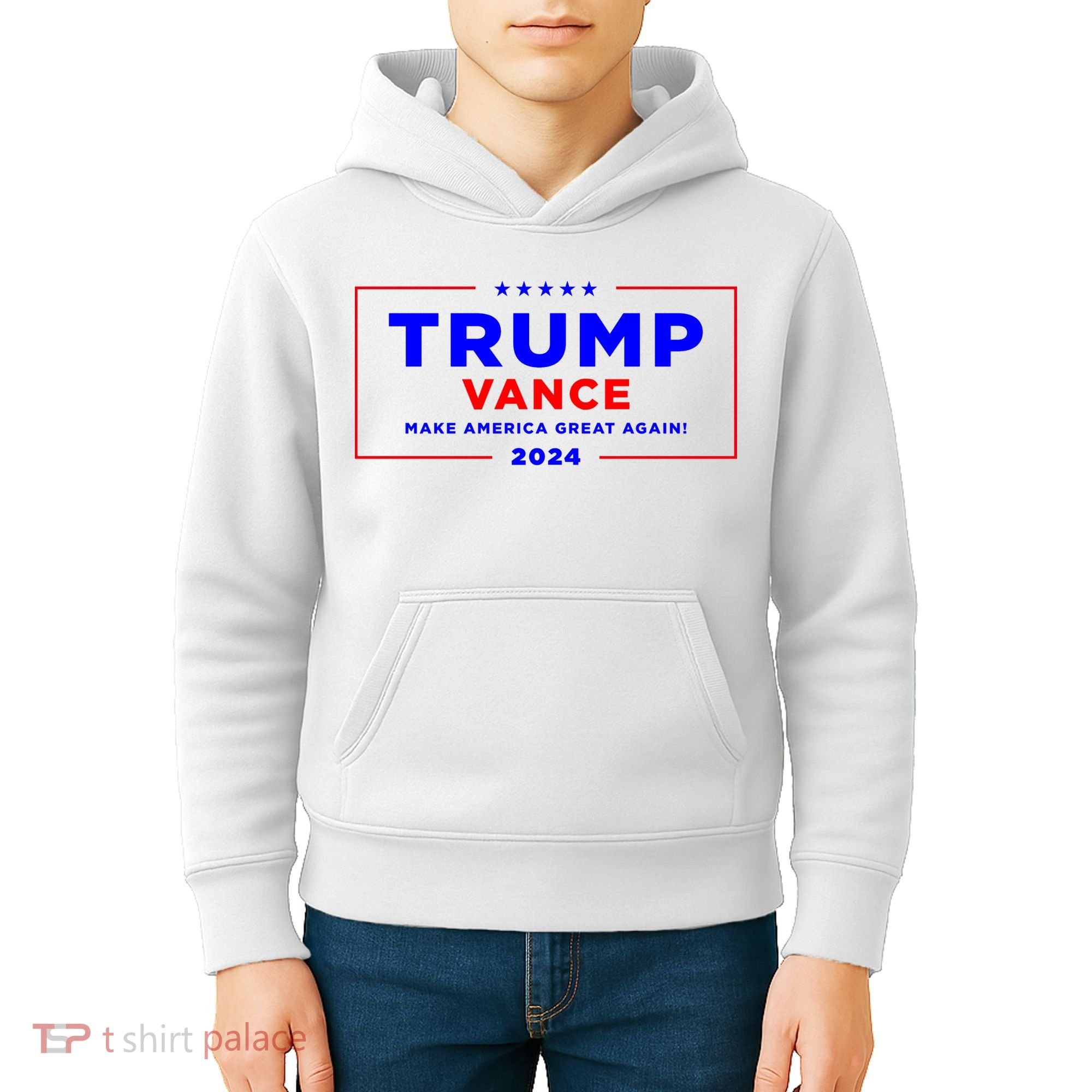 Trump Vance 2024 Front Pocket Print With Back Print Kids Hoodie