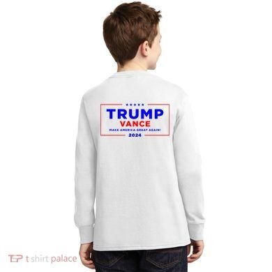 Trump Vance 2024 Front Pocket Print With Back Print Kids Long Sleeve Shirt back