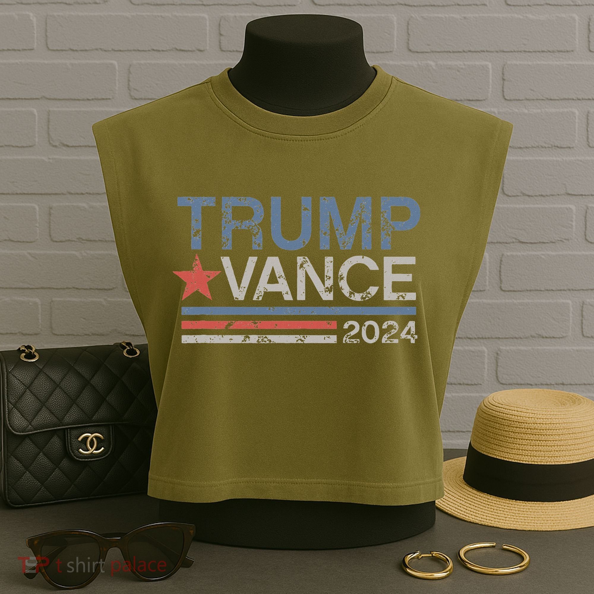 Trump Vance 2024 Retro Featuring Trump And Jd Vance Garment-Dyed Women's Muscle Tee