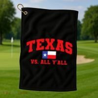 Texas Vs. All Y'All Texas Pride Home State Texas Shape Golf Towel thumb 1
