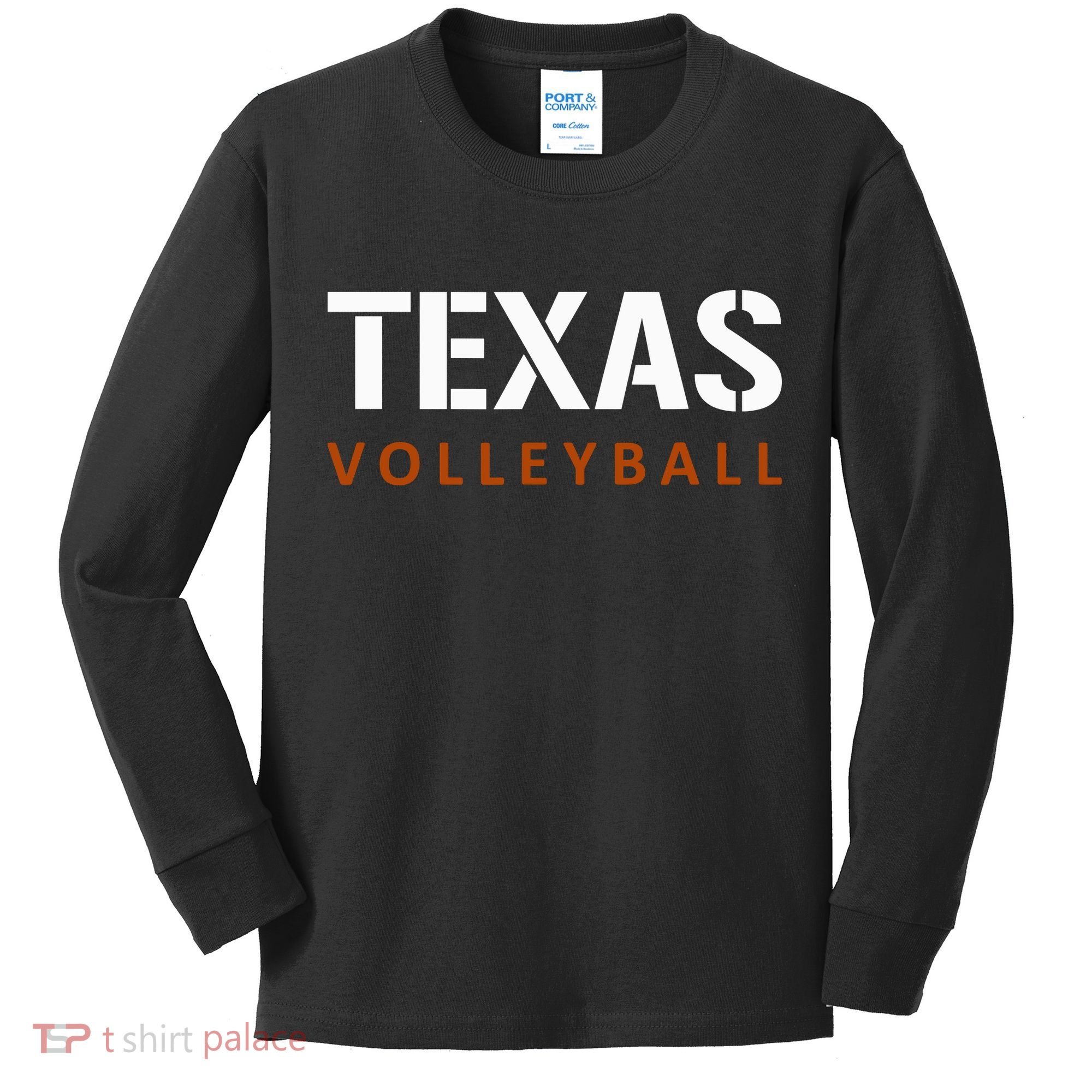 Texas Volleyball Block Style Kids Long Sleeve Shirt