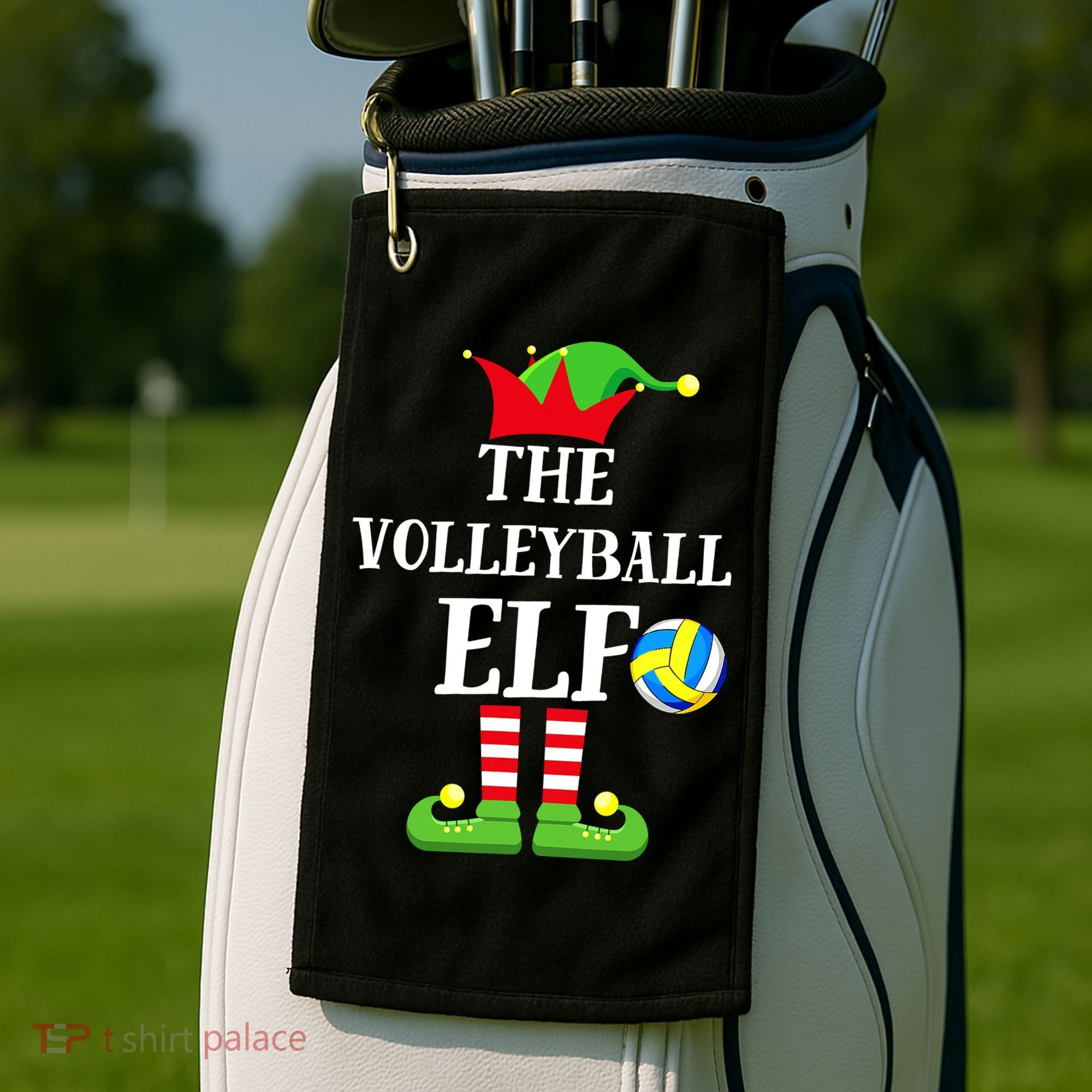 The Volleyball Elf Matching Volleyball Player Christmas Golf Towel