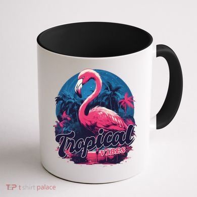 Tropical Vibes Flamingo Retro Palm Tree Coffee Mug back
