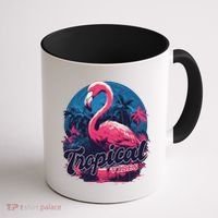Tropical Vibes Flamingo Retro Palm Tree Coffee Mug thumb 1