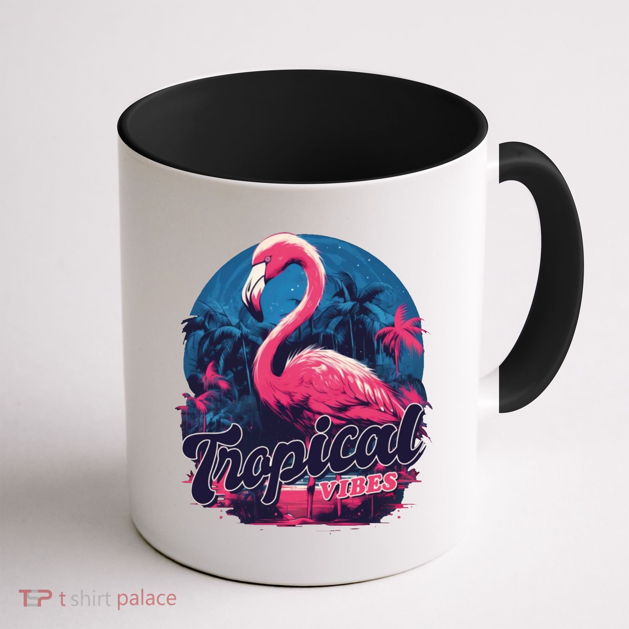 Tropical Vibes Flamingo Retro Palm Tree Coffee Mug